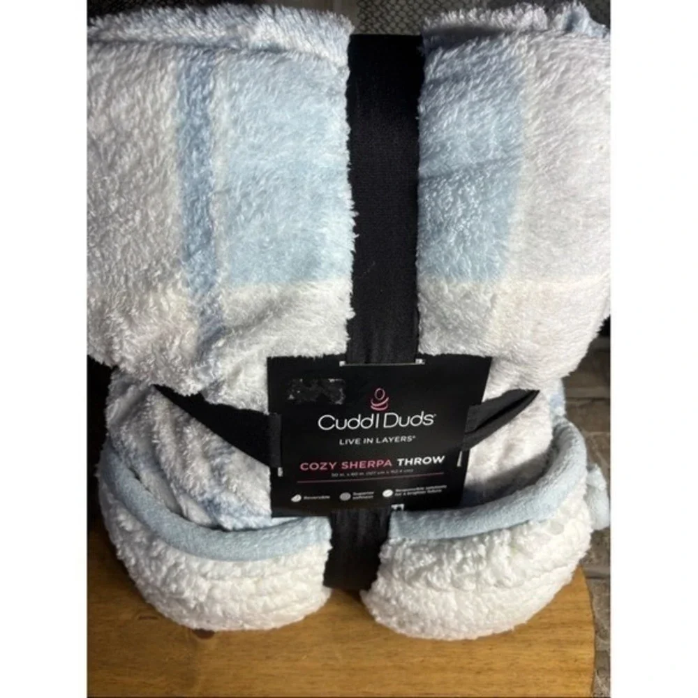 Cuddl Duds Cozy Plush Sherpa Throw Blanket Buffalo Blue Plaid 50